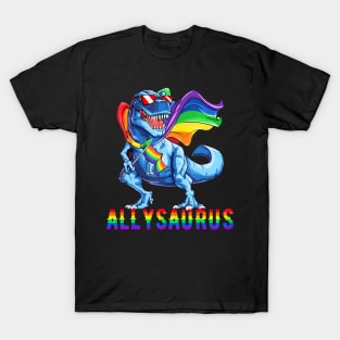 Pride Month 2024 Allysaurus Dinosaur  Flag Ally LGBTQ T-Shirt